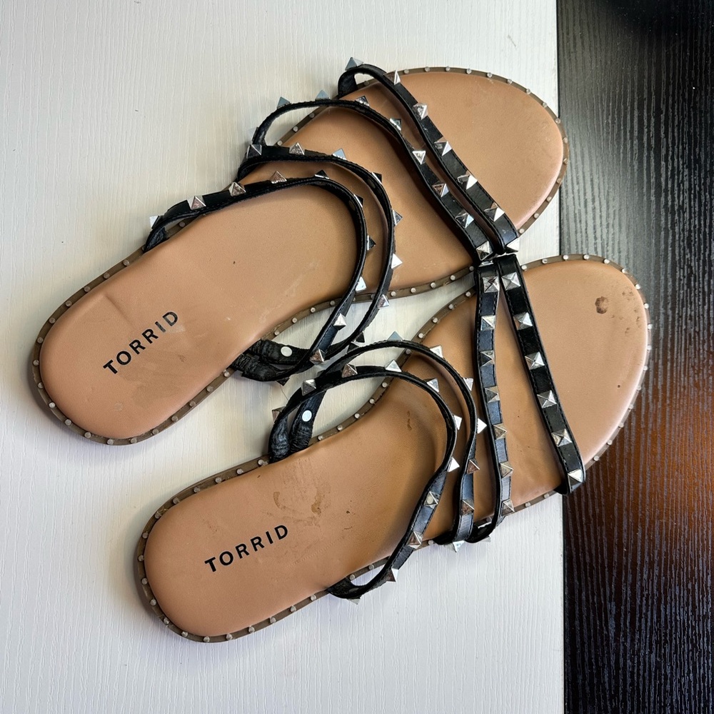 Torrid Black Studded Strappy Sandals - Size 12WW - $15